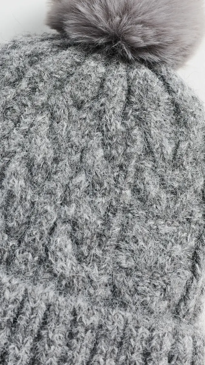 Hat Attack Alpine Cable Beanie With Pom Heather Grey | Thumbnail 4