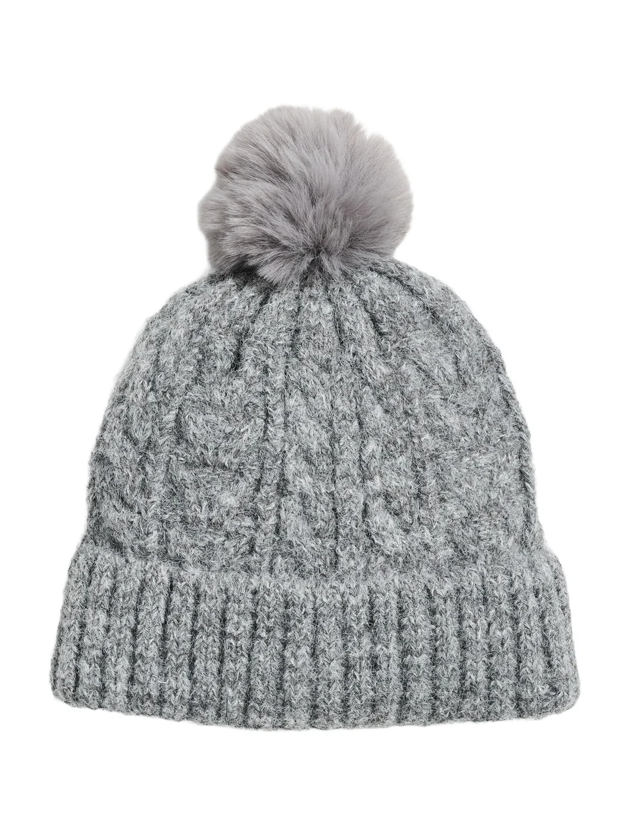 Hat Attack Alpine Cable Beanie With Pom Heather Grey