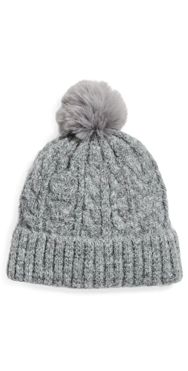 Hat Attack Alpine Cable Beanie With Pom Heather Grey One Size | Image 1 Hat Attack Alpine Cable Beanie With Pom Heather Grey One Size | Image 1