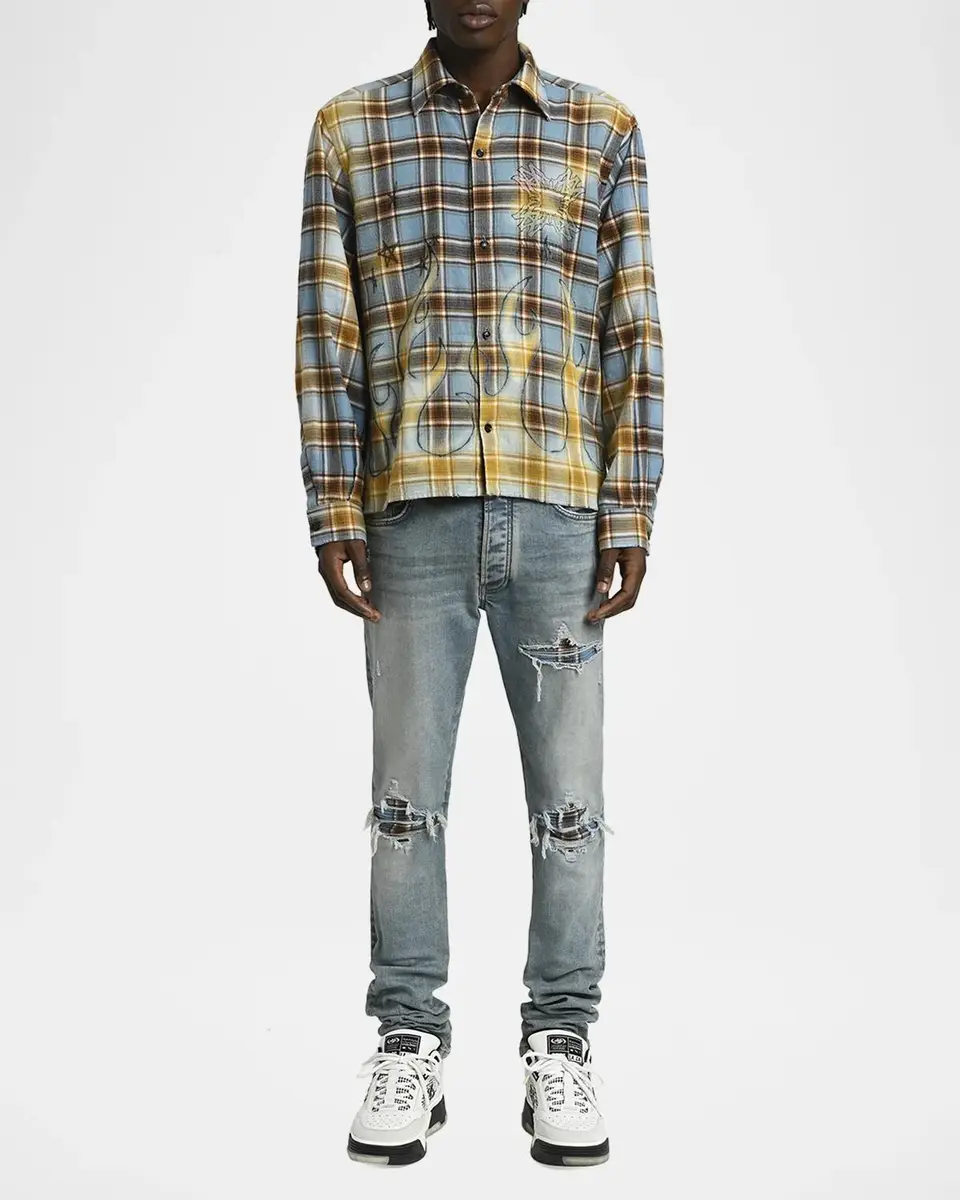 AMIRI Men's Cotton Plaid MA Quad Flames Button-Down Shirt | Thumbnail 2