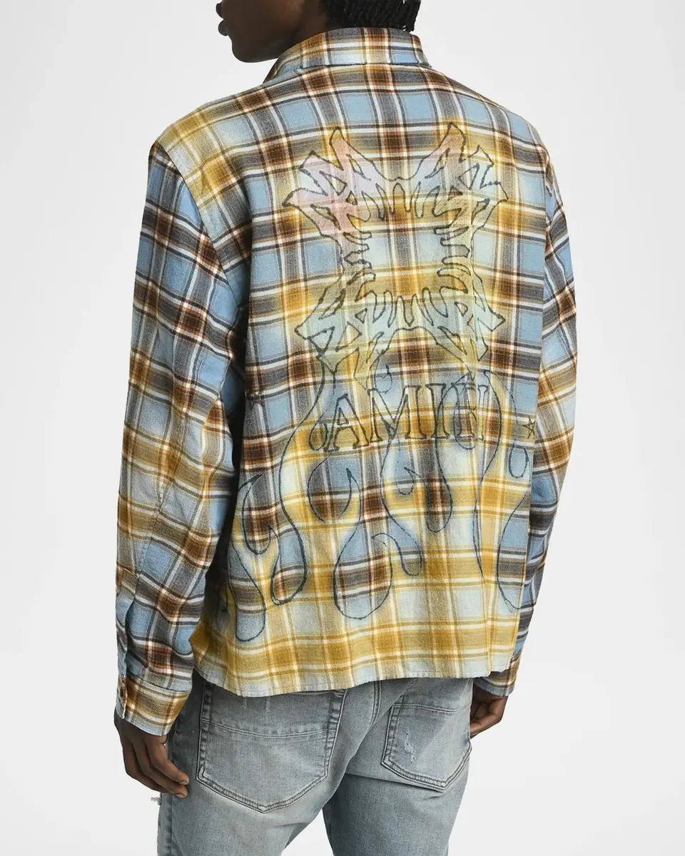 AMIRI Men's Cotton Plaid MA Quad Flames Button-Down Shirt | Thumbnail 3
