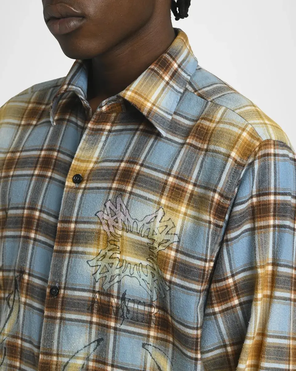 AMIRI Men's Cotton Plaid MA Quad Flames Button-Down Shirt | Thumbnail 5