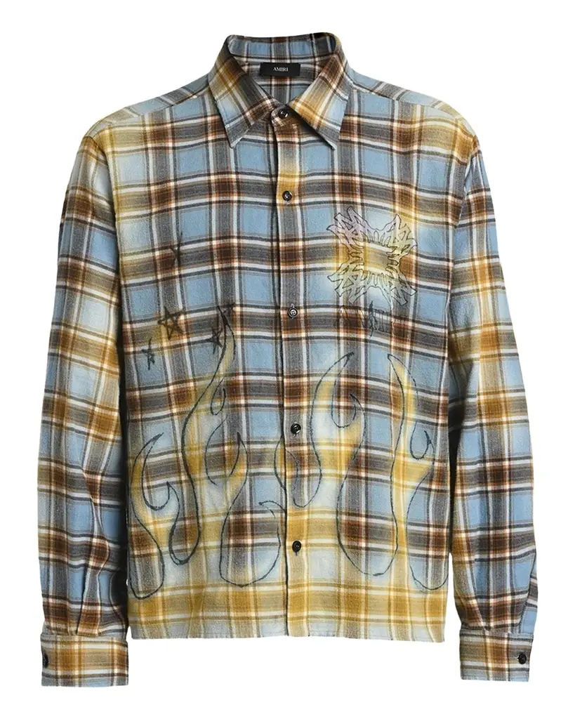AMIRI Men's Cotton Plaid MA Quad Flames Button-Down Shirt | Image 1 AMIRI Men's Cotton Plaid MA Quad Flames Button-Down Shirt | Image 1