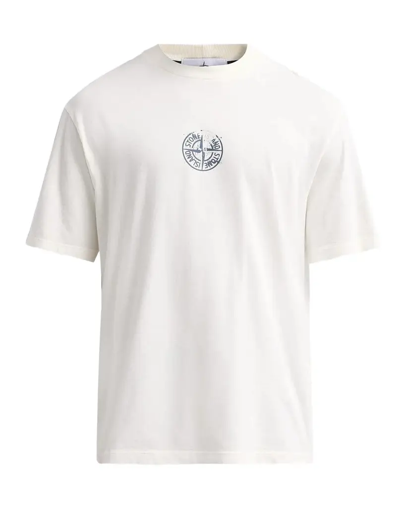 Stone Island Men's Logo Cotton Crewneck T-Shirt | Image 1 Stone Island Men's Logo Cotton Crewneck T-Shirt | Image 1