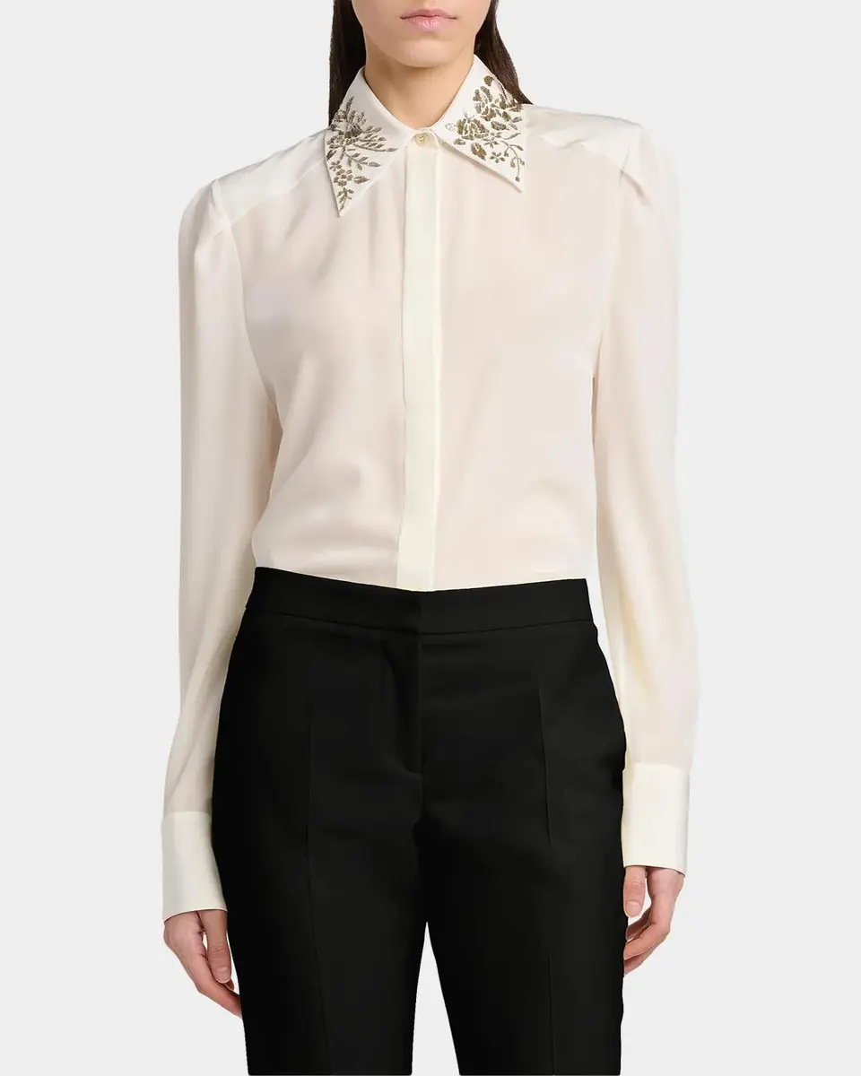 Alexander McQueen Embellished Collar Silk Button-Down Shirt | Thumbnail 4 Alexander McQueen Embellished Collar Silk Button-Down Shirt | Thumbnail 4