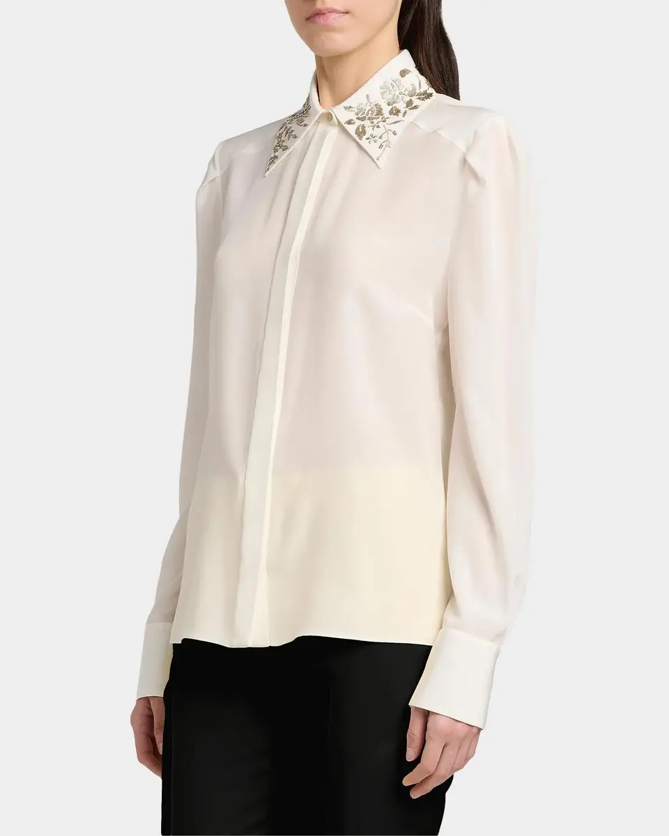Alexander McQueen Embellished Collar Silk Button-Down Shirt | Thumbnail 6 Alexander McQueen Embellished Collar Silk Button-Down Shirt | Thumbnail 6
