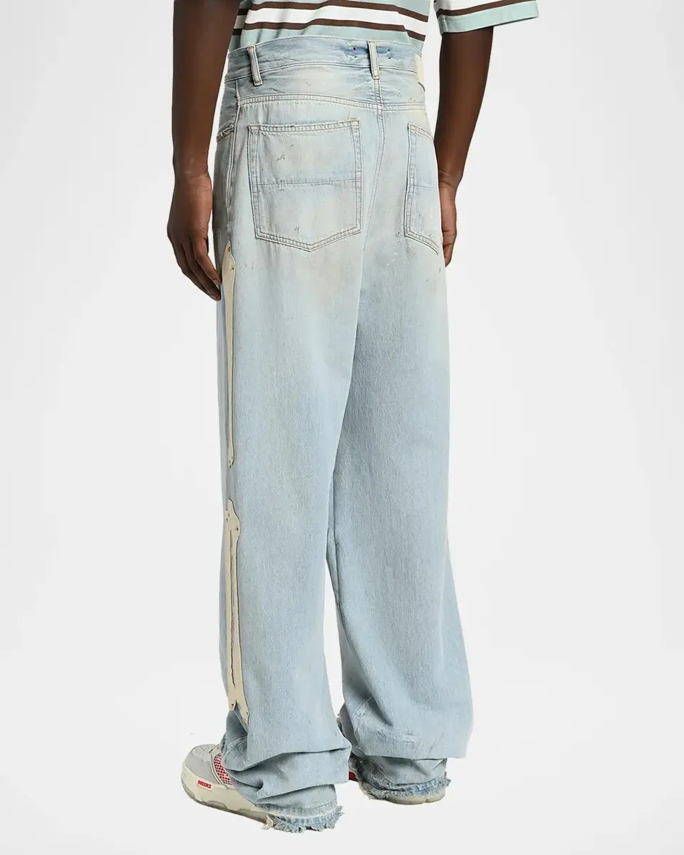AMIRI Men's Light-Wash Denim Carpenter Jeans with Bone Appliques | Thumbnail 3 AMIRI Men's Light-Wash Denim Carpenter Jeans with Bone Appliques | Thumbnail 3