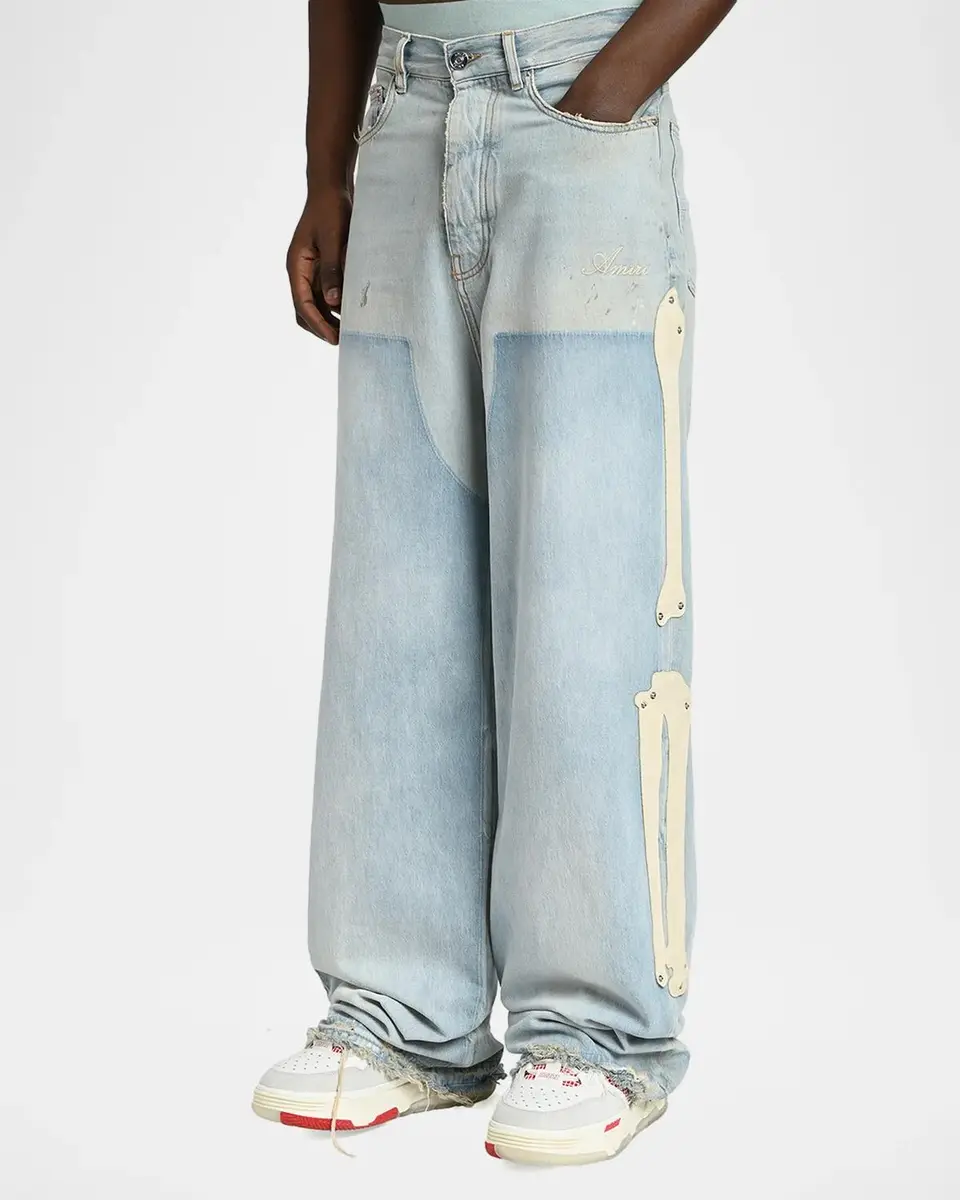 AMIRI Men's Light-Wash Denim Carpenter Jeans with Bone Appliques | Thumbnail 4 AMIRI Men's Light-Wash Denim Carpenter Jeans with Bone Appliques | Thumbnail 4