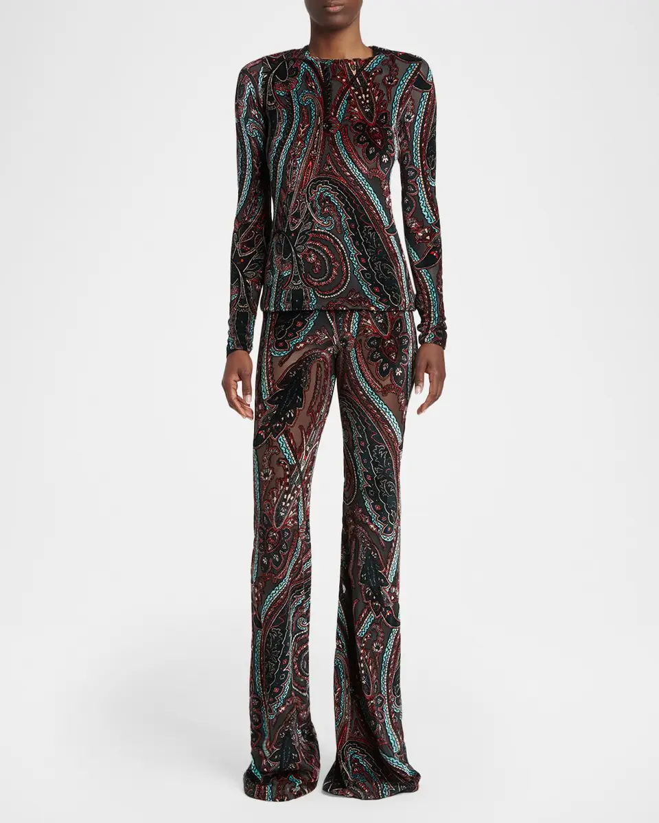 Etro Paisley Velvet Burnout Jersey Long-Sleeve Top | Thumbnail 2 Etro Paisley Velvet Burnout Jersey Long-Sleeve Top | Thumbnail 2