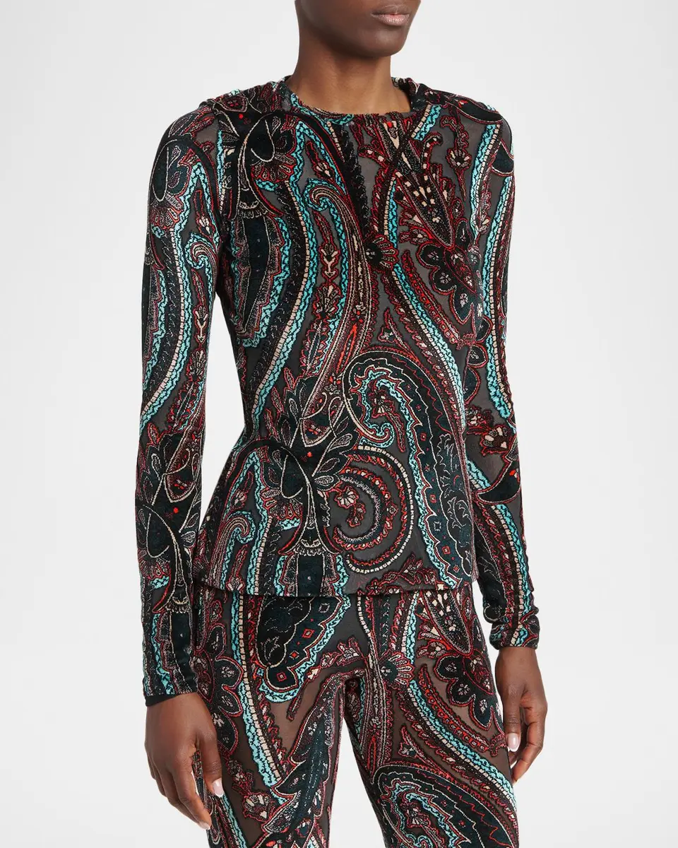 Etro Paisley Velvet Burnout Jersey Long-Sleeve Top | Thumbnail 4 Etro Paisley Velvet Burnout Jersey Long-Sleeve Top | Thumbnail 4