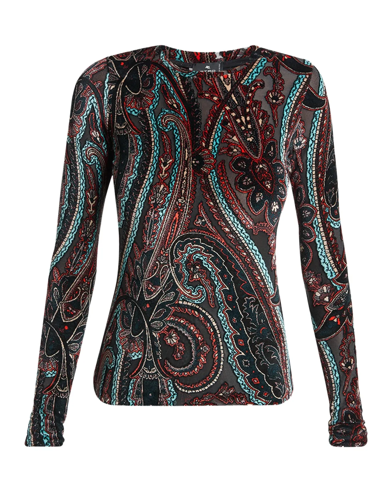 Paisley Velvet Burnout Jersey Long-Sleeve Top