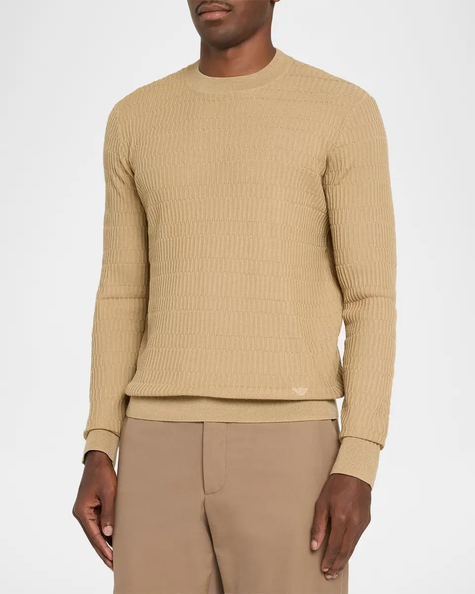 Emporio Armani Men's Wool Bar-Stitched Crewneck Sweater | Thumbnail 4 Emporio Armani Men's Wool Bar-Stitched Crewneck Sweater | Thumbnail 4