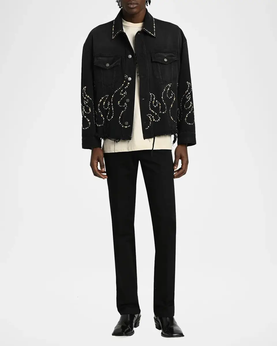 AMIRI Men's Oversized Studded Flame Black Denim Jacket | Thumbnail 2 AMIRI Men's Oversized Studded Flame Black Denim Jacket | Thumbnail 2