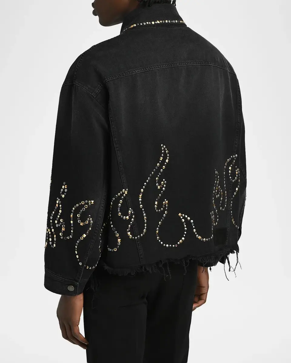 AMIRI Men's Oversized Studded Flame Black Denim Jacket | Thumbnail 3 AMIRI Men's Oversized Studded Flame Black Denim Jacket | Thumbnail 3