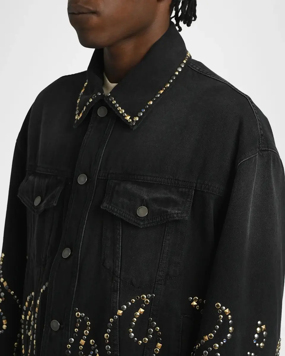 AMIRI Men's Oversized Studded Flame Black Denim Jacket | Thumbnail 5 AMIRI Men's Oversized Studded Flame Black Denim Jacket | Thumbnail 5