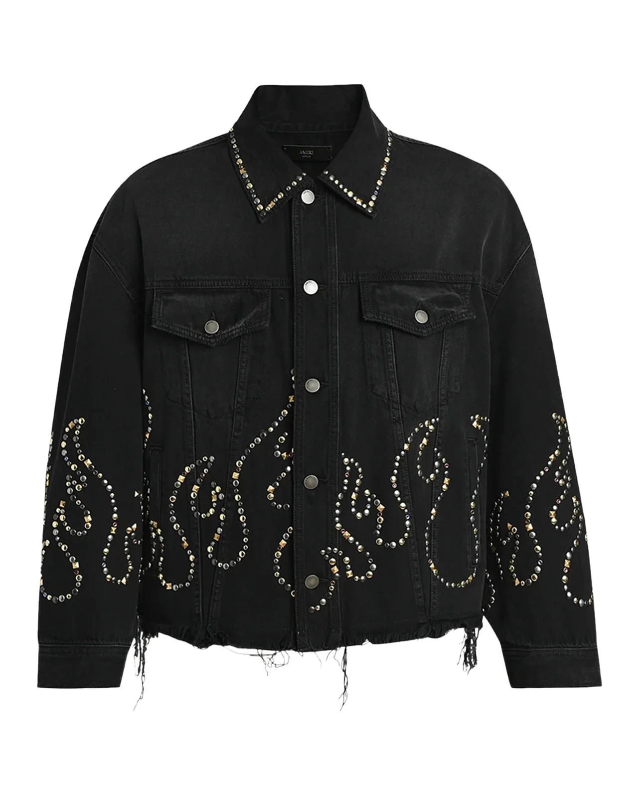 Men's Oversized Studded Flame Black Denim Jacket Men's Oversized Studded Flame Black Denim Jacket
