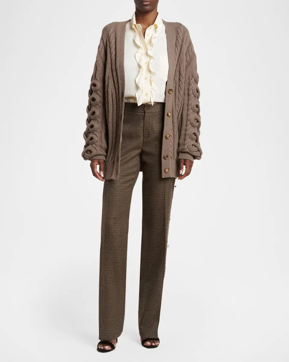 Etro Feather-Trim Check Wool Straight-Leg Trousers | Thumbnail 2 Etro Feather-Trim Check Wool Straight-Leg Trousers | Thumbnail 2