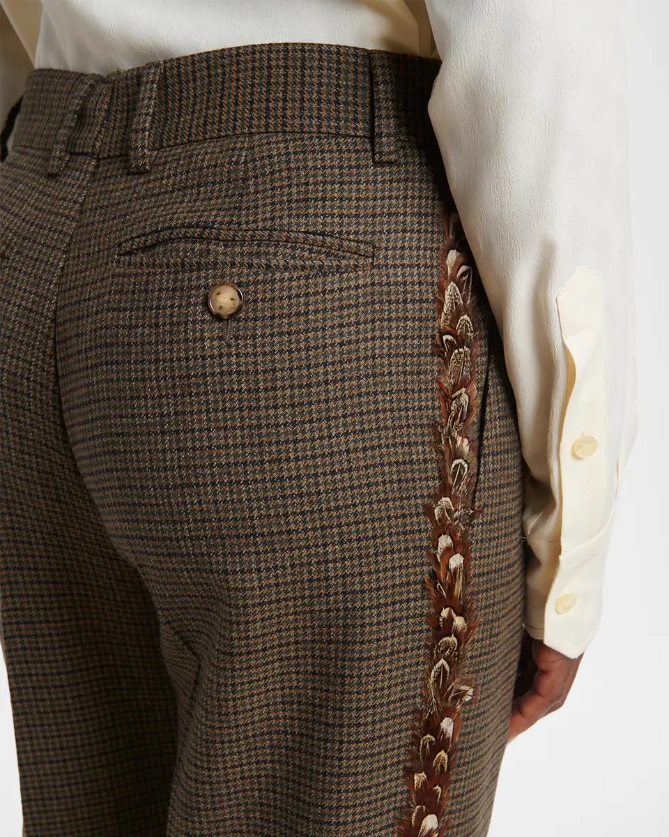 Etro Feather-Trim Check Wool Straight-Leg Trousers | Thumbnail 5 Etro Feather-Trim Check Wool Straight-Leg Trousers | Thumbnail 5