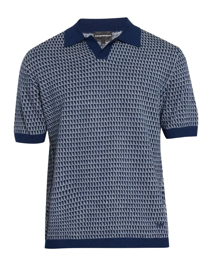 Emporio Armani Men's Contrast Triangle Jacquard Short-Sleeve Sweater | Image 1 Emporio Armani Men's Contrast Triangle Jacquard Short-Sleeve Sweater | Image 1
