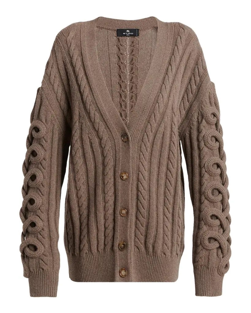 Etro Loop Cable Knit V-Neck Cardigan | Image 1 Etro Loop Cable Knit V-Neck Cardigan | Image 1