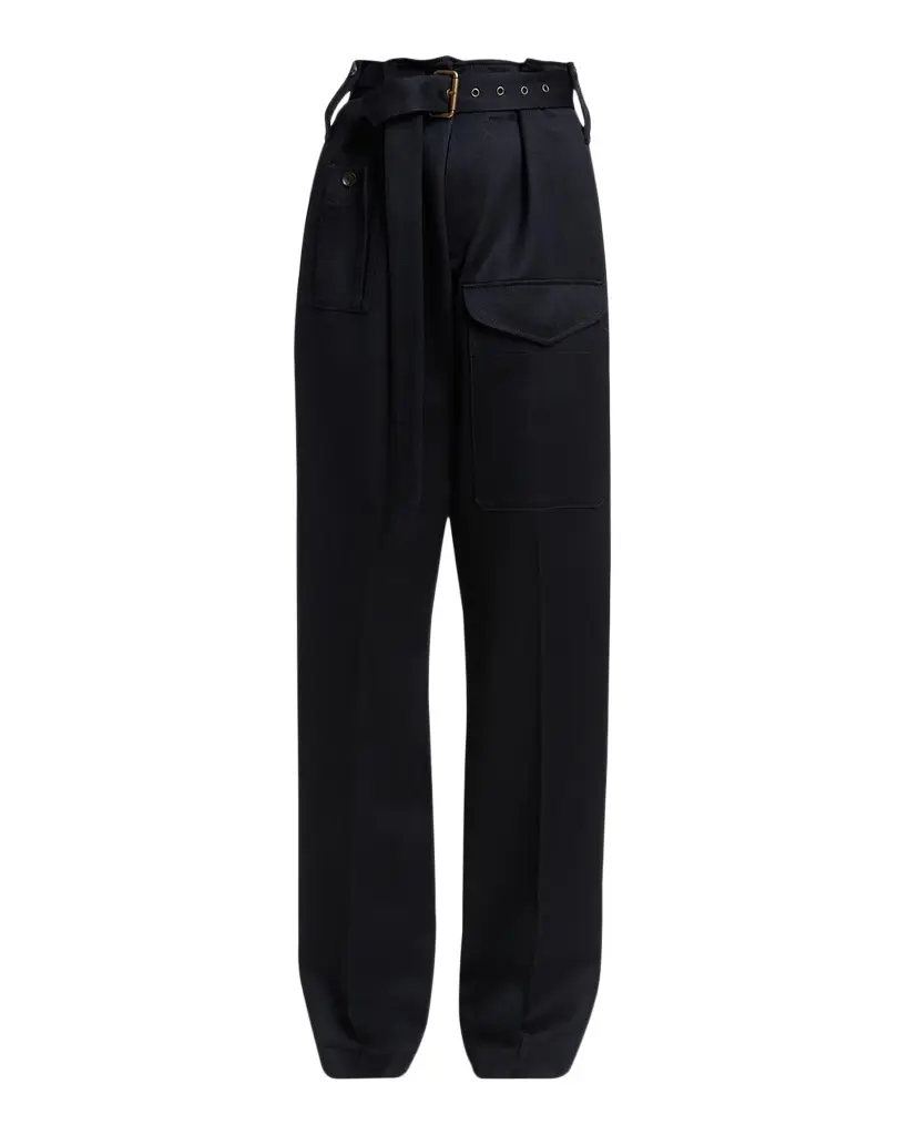 Etro Belted Paperbag Waist Straight-Leg Trousers | Image 1 Etro Belted Paperbag Waist Straight-Leg Trousers | Image 1