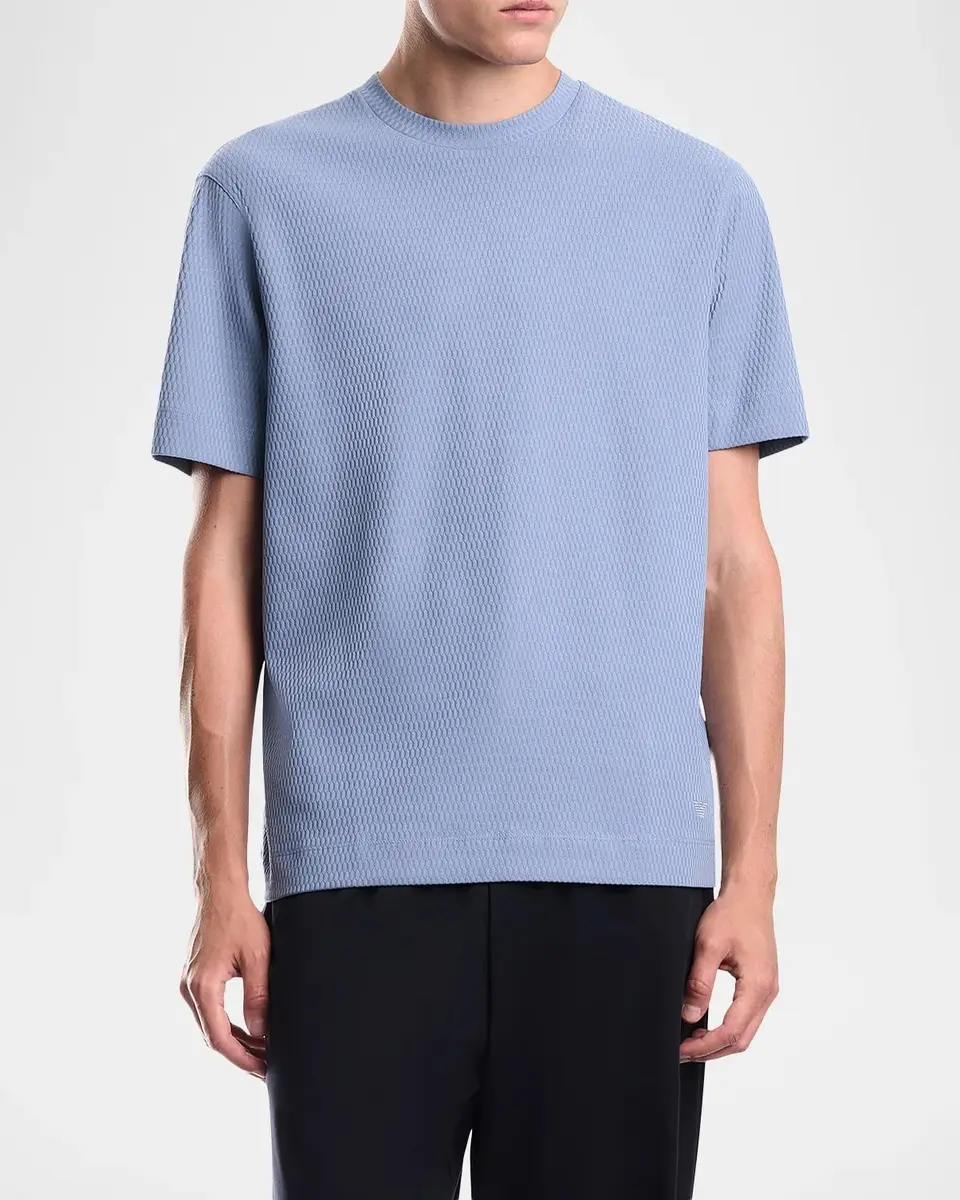 Emporio Armani Men's Geometric Jacquard Crewneck T-Shirt | Thumbnail 4 Emporio Armani Men's Geometric Jacquard Crewneck T-Shirt | Thumbnail 4