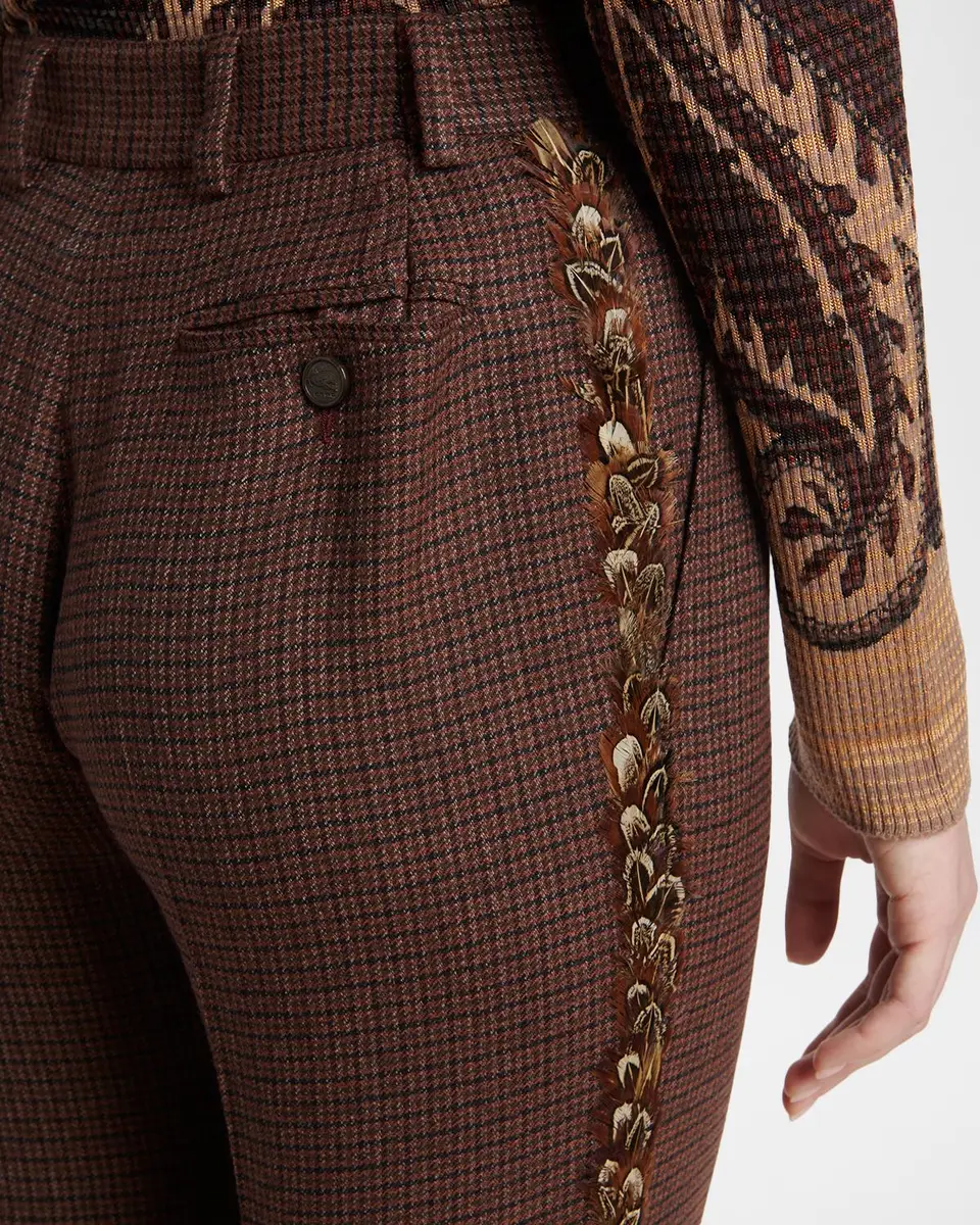Etro Feather-Trim Check Wool Straight-Leg Trousers | Thumbnail 5 Etro Feather-Trim Check Wool Straight-Leg Trousers | Thumbnail 5
