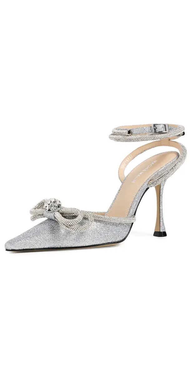 Mach & Mach Double Bow Glitter High Heels Silver | Image 1 Mach & Mach Double Bow Glitter High Heels Silver | Image 1