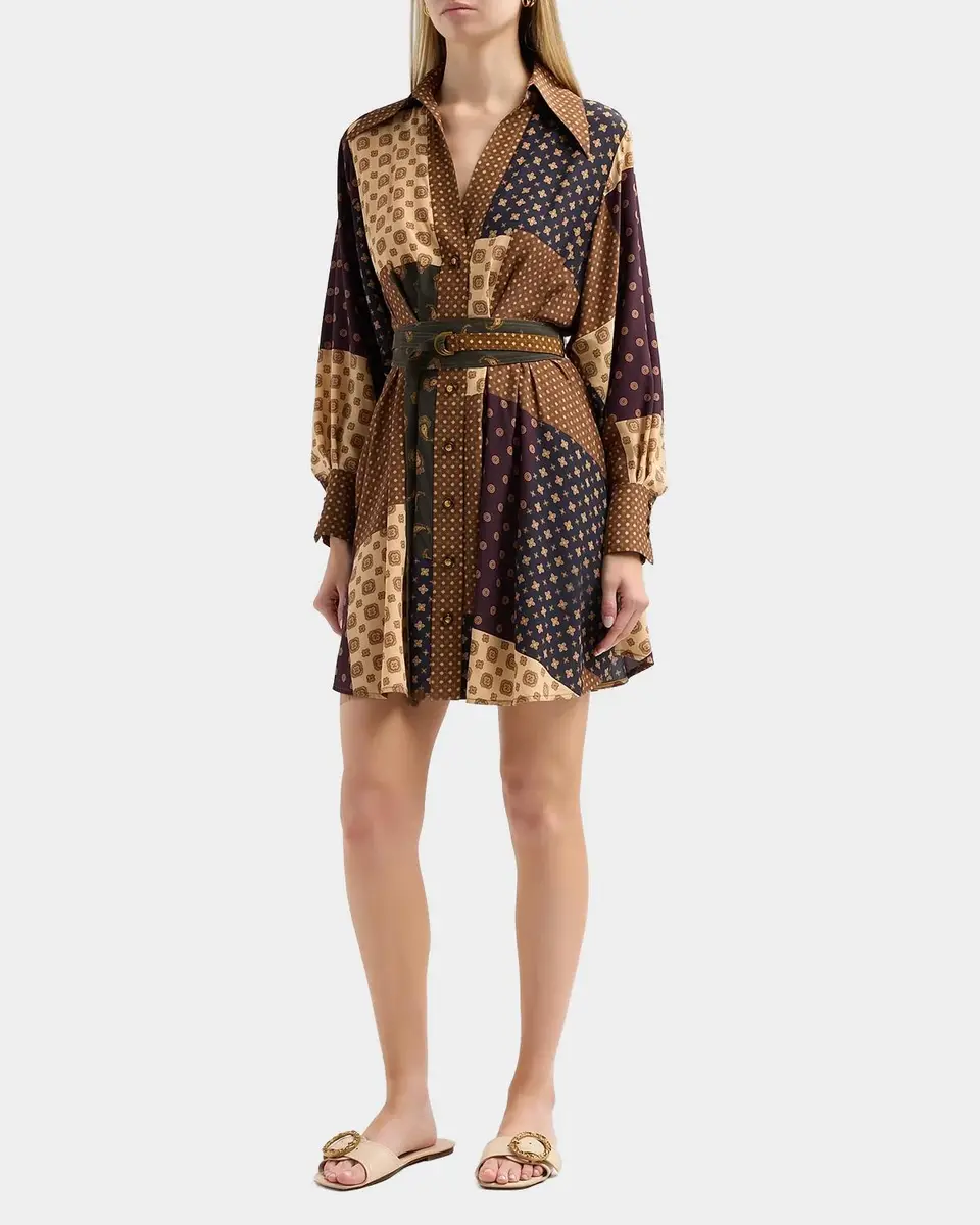 Zimmermann Tuck Patchwork Belted Mini Shirtdress | Thumbnail 2
