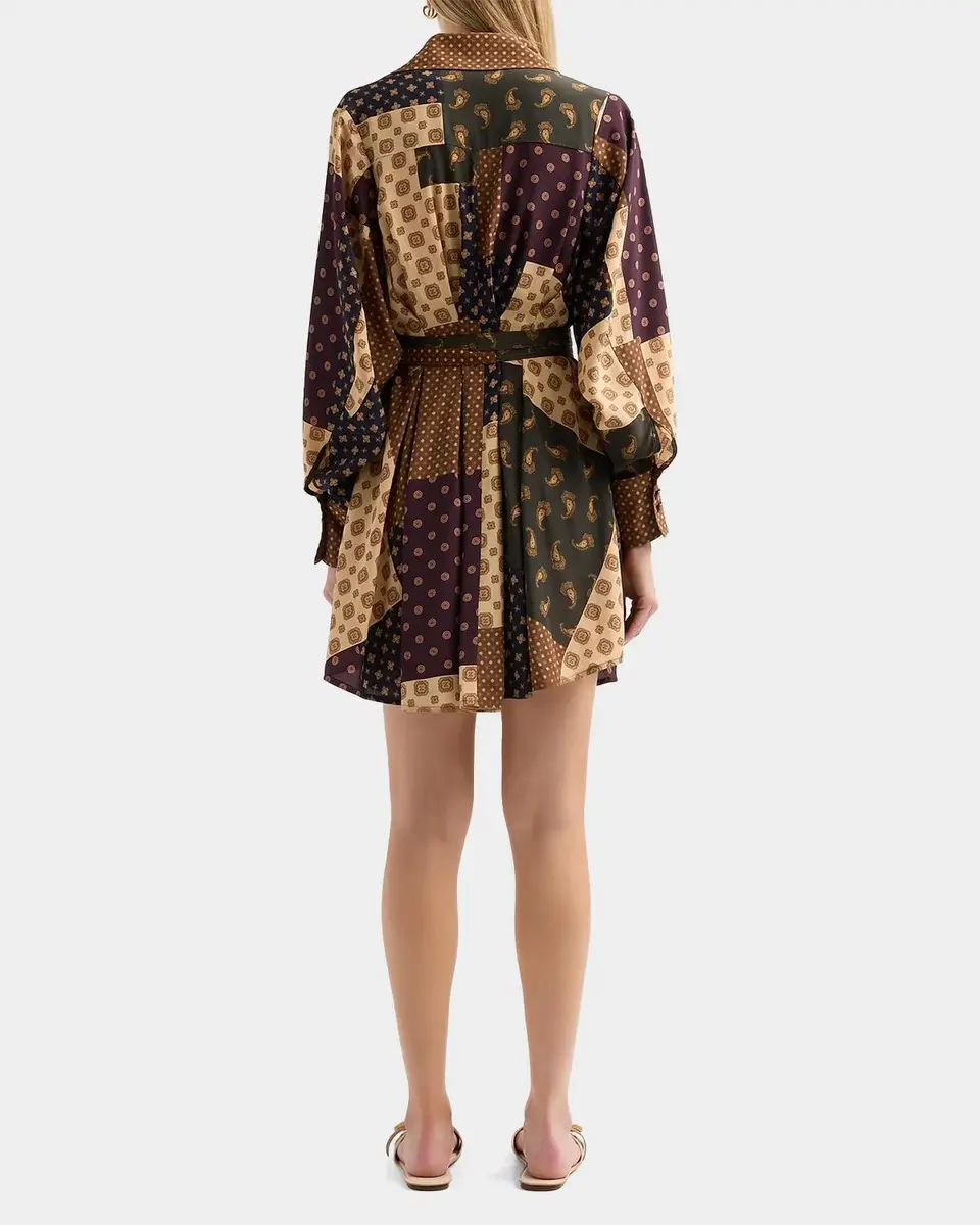 Zimmermann Tuck Patchwork Belted Mini Shirtdress | Thumbnail 3