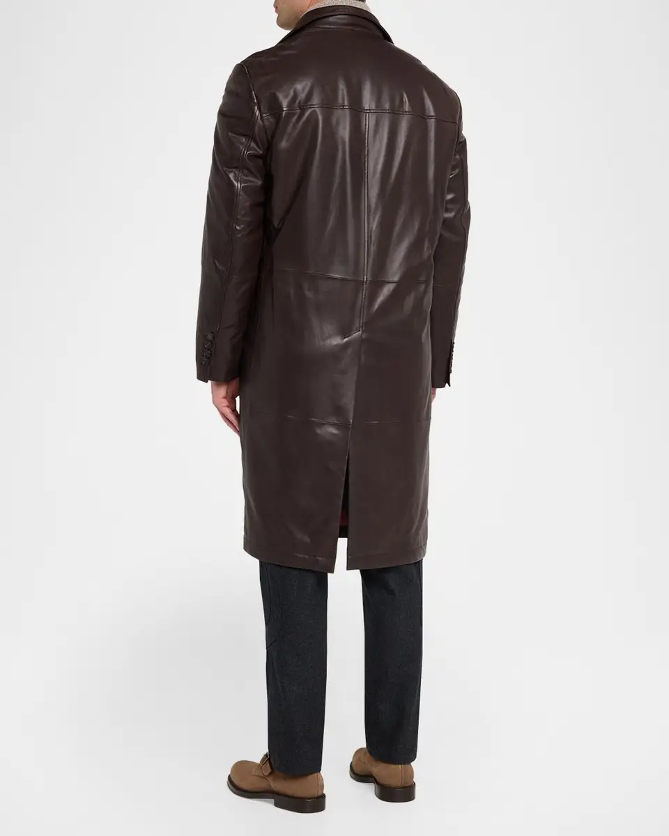 Brunello Cucinelli Men's Napa Leather Overcoat with Thermore Padding | Thumbnail 3 Brunello Cucinelli Men's Napa Leather Overcoat with Thermore Padding | Thumbnail 3