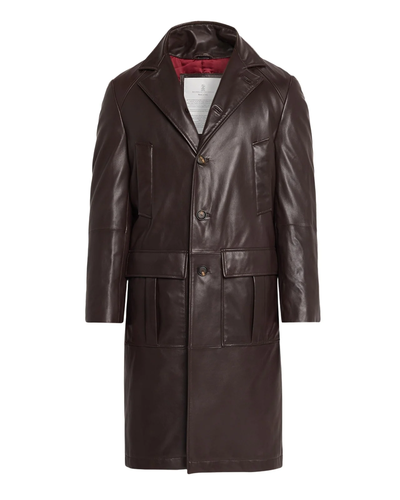Brunello Cucinelli Men's Napa Leather Overcoat with Thermore Padding