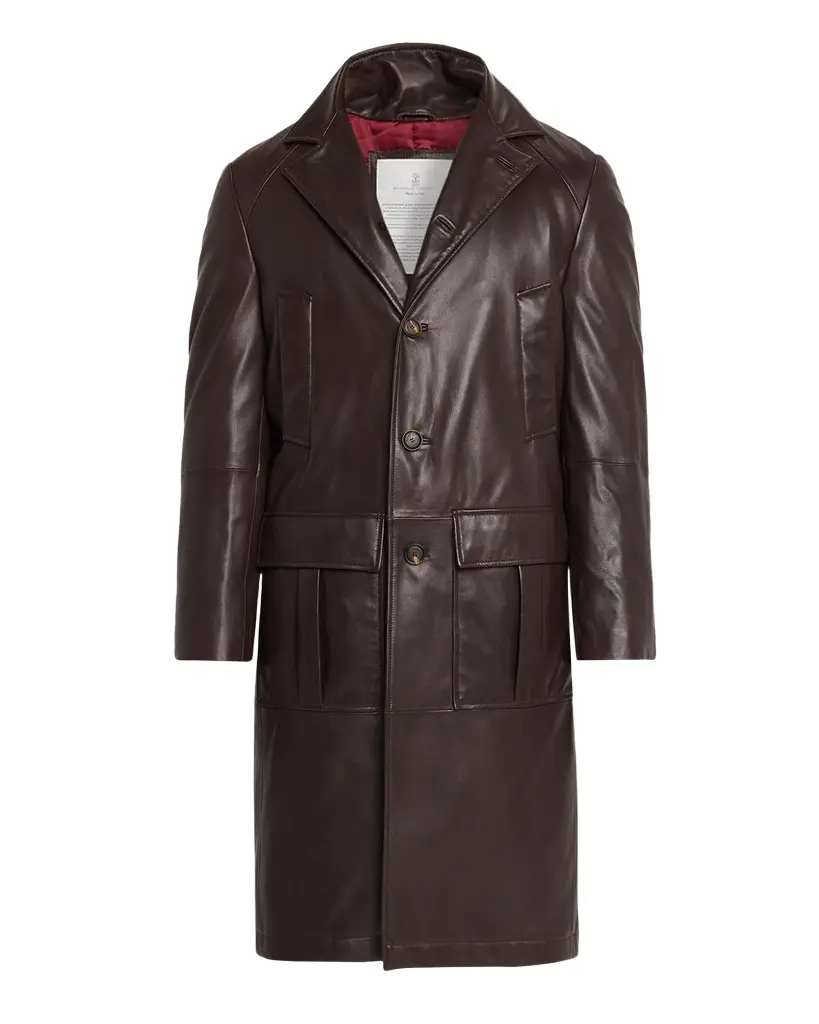 Brunello Cucinelli Men's Napa Leather Overcoat with Thermore Padding | Image 1 Brunello Cucinelli Men's Napa Leather Overcoat with Thermore Padding | Image 1