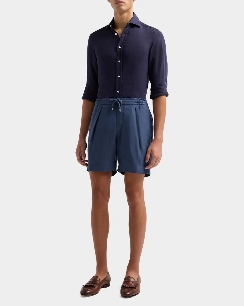 Ralph Lauren Purple Label Men's Silk-Linen Drawstring Shorts | Thumbnail 2