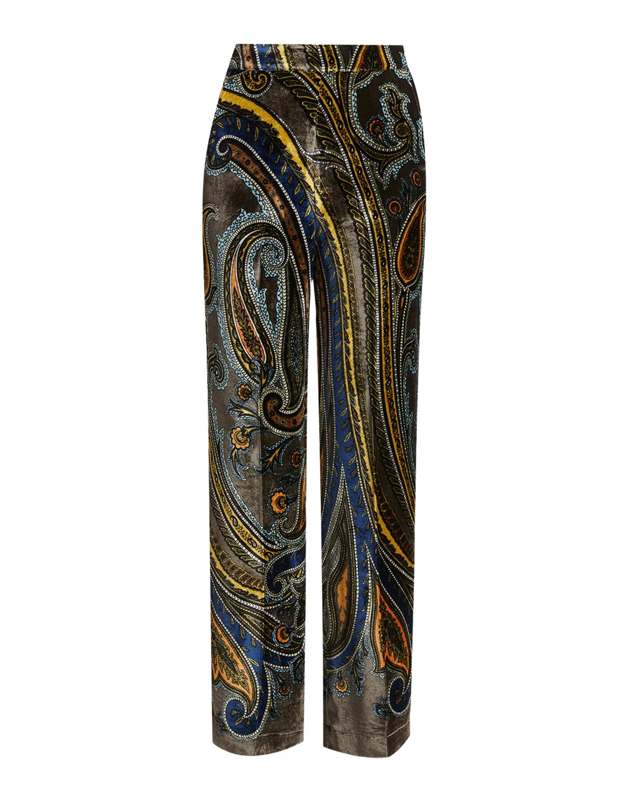 Paisley Velvet Straight-Leg Pants