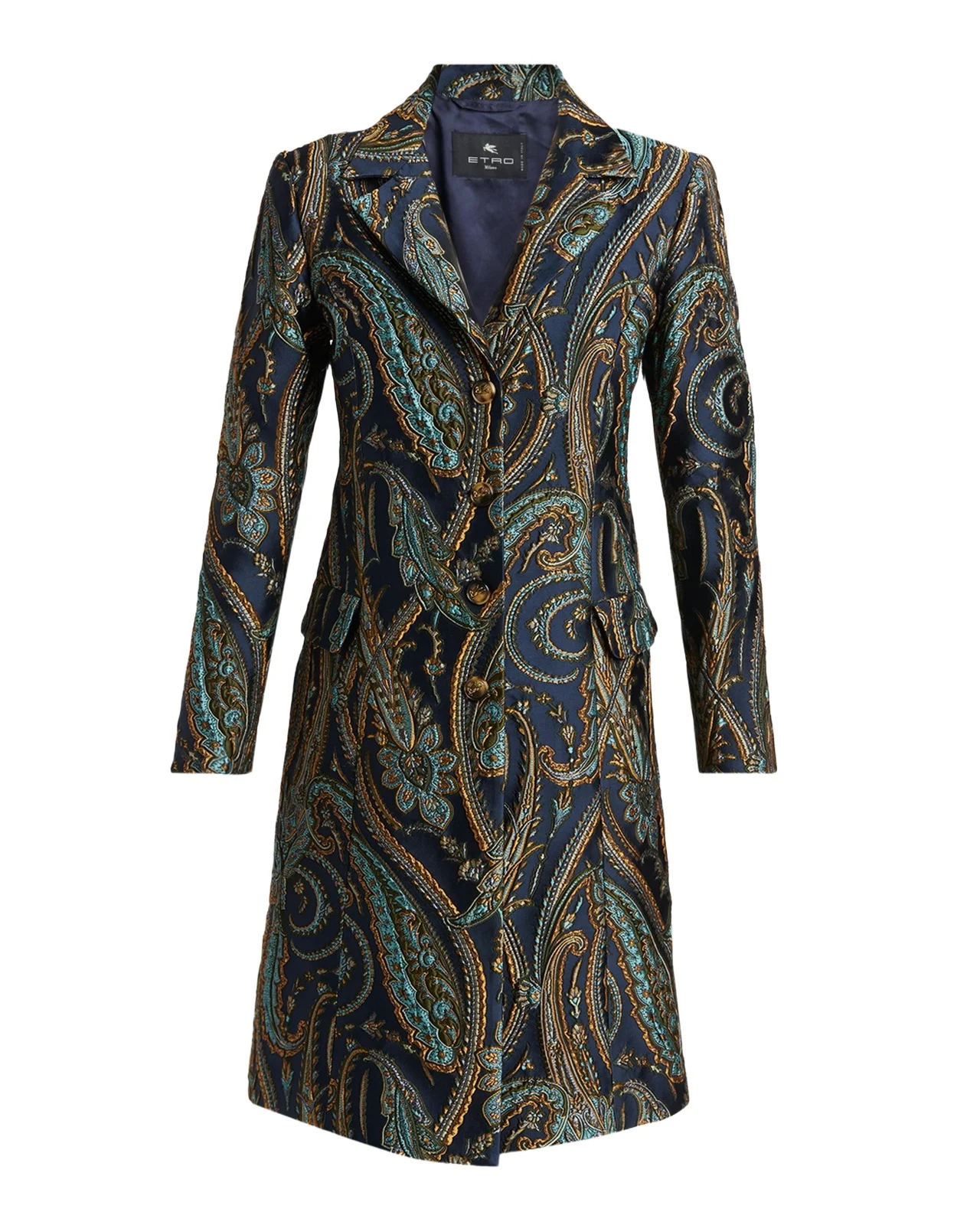 Paisley Jacquard Single-Breasted Long Coat