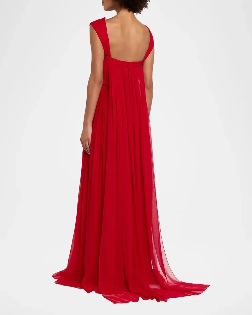 PAMELLA ROLAND Sleeveless Ruched Chiffon Cape Gown | Thumbnail 3 PAMELLA ROLAND Sleeveless Ruched Chiffon Cape Gown | Thumbnail 3