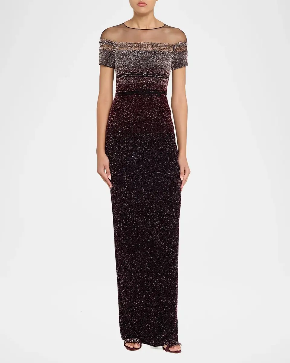 PAMELLA ROLAND Short-Sleeve Signature Sequined Column Gown | Thumbnail 2 PAMELLA ROLAND Short-Sleeve Signature Sequined Column Gown | Thumbnail 2