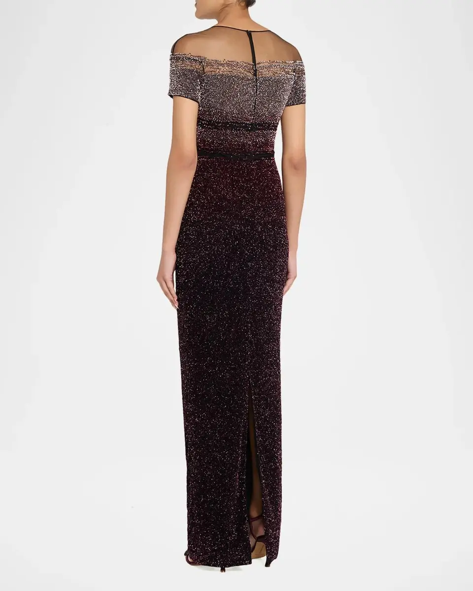 PAMELLA ROLAND Short-Sleeve Signature Sequined Column Gown | Thumbnail 3 PAMELLA ROLAND Short-Sleeve Signature Sequined Column Gown | Thumbnail 3