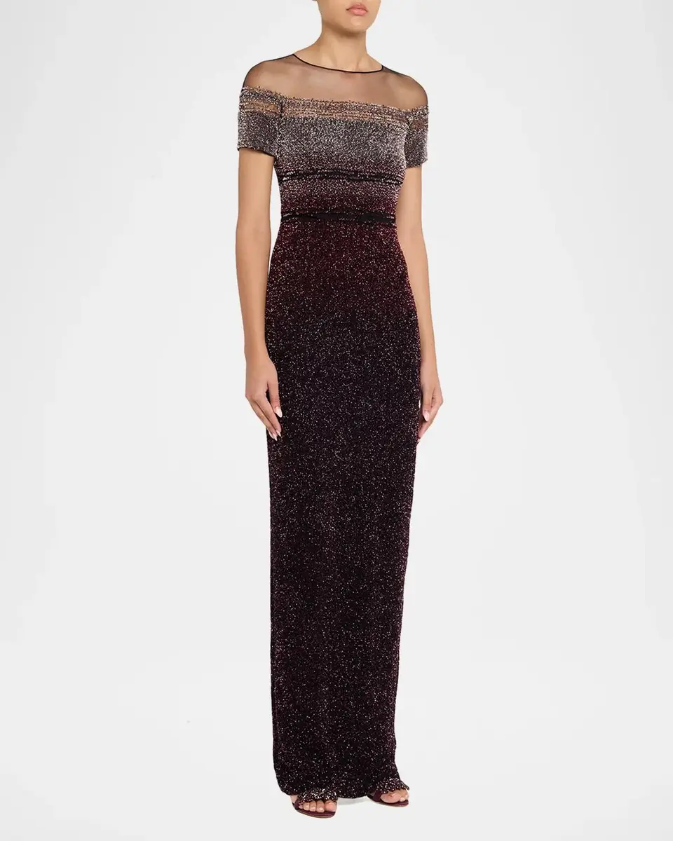 PAMELLA ROLAND Short-Sleeve Signature Sequined Column Gown | Thumbnail 4 PAMELLA ROLAND Short-Sleeve Signature Sequined Column Gown | Thumbnail 4