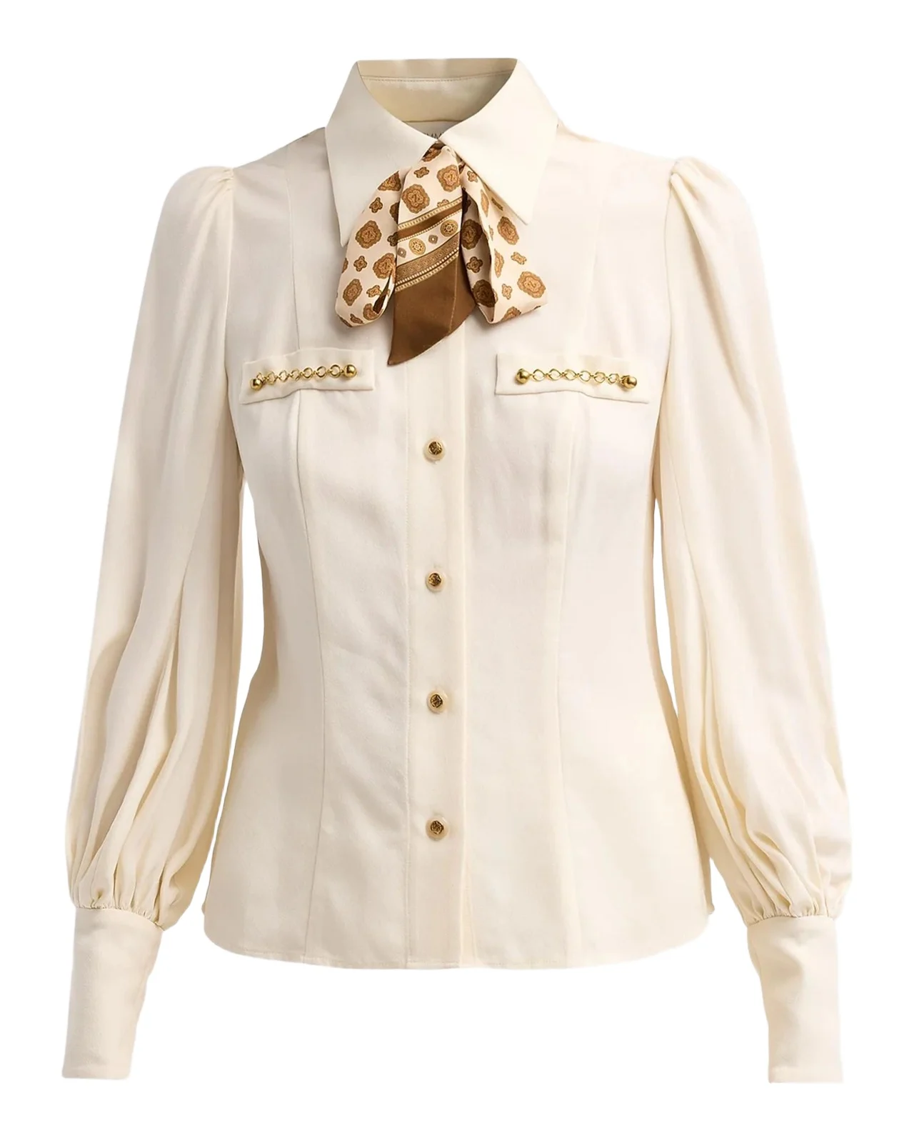 Utility Printed Tie-Neck Blouse