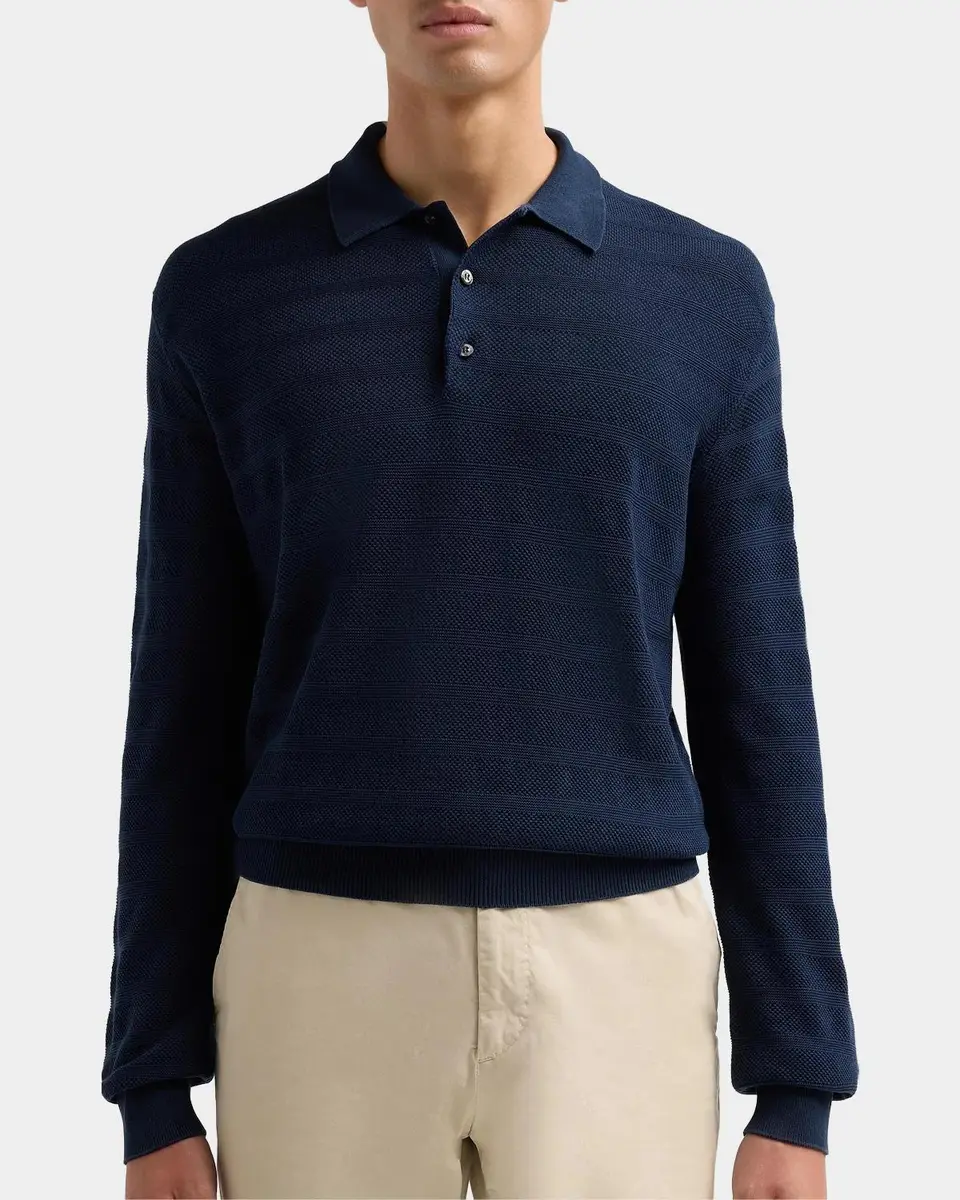 Ralph Lauren Purple Label Men's Textured-Stripe Silk-Blend Polo Sweater | Thumbnail 4 Ralph Lauren Purple Label Men's Textured-Stripe Silk-Blend Polo Sweater | Thumbnail 4