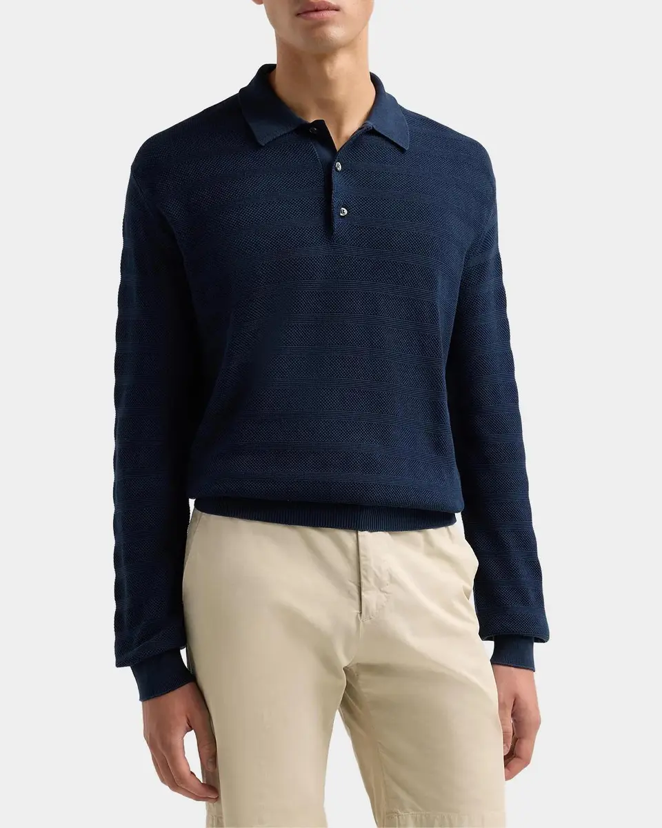 Ralph Lauren Purple Label Men's Textured-Stripe Silk-Blend Polo Sweater | Thumbnail 5 Ralph Lauren Purple Label Men's Textured-Stripe Silk-Blend Polo Sweater | Thumbnail 5
