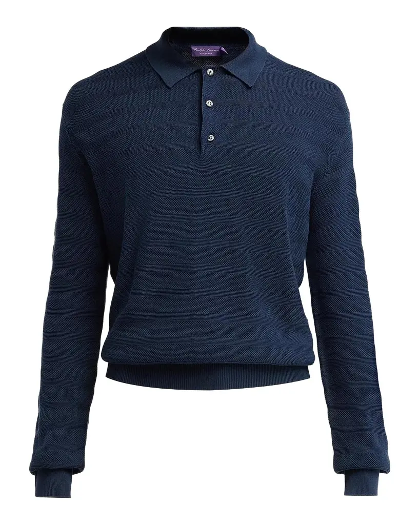 Ralph Lauren Tonal Textured Stripe Knit Polo Sweater | Image 1 Ralph Lauren Tonal Textured Stripe Knit Polo Sweater | Image 1