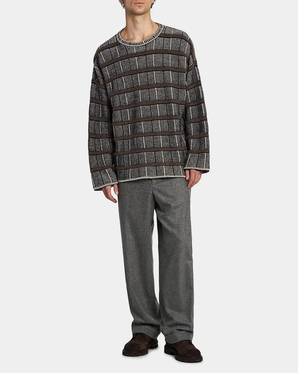 Giorgio Armani Men's Geometric Striped Silk-Blend Crewneck Sweater | Thumbnail 2 Giorgio Armani Men's Geometric Striped Silk-Blend Crewneck Sweater | Thumbnail 2