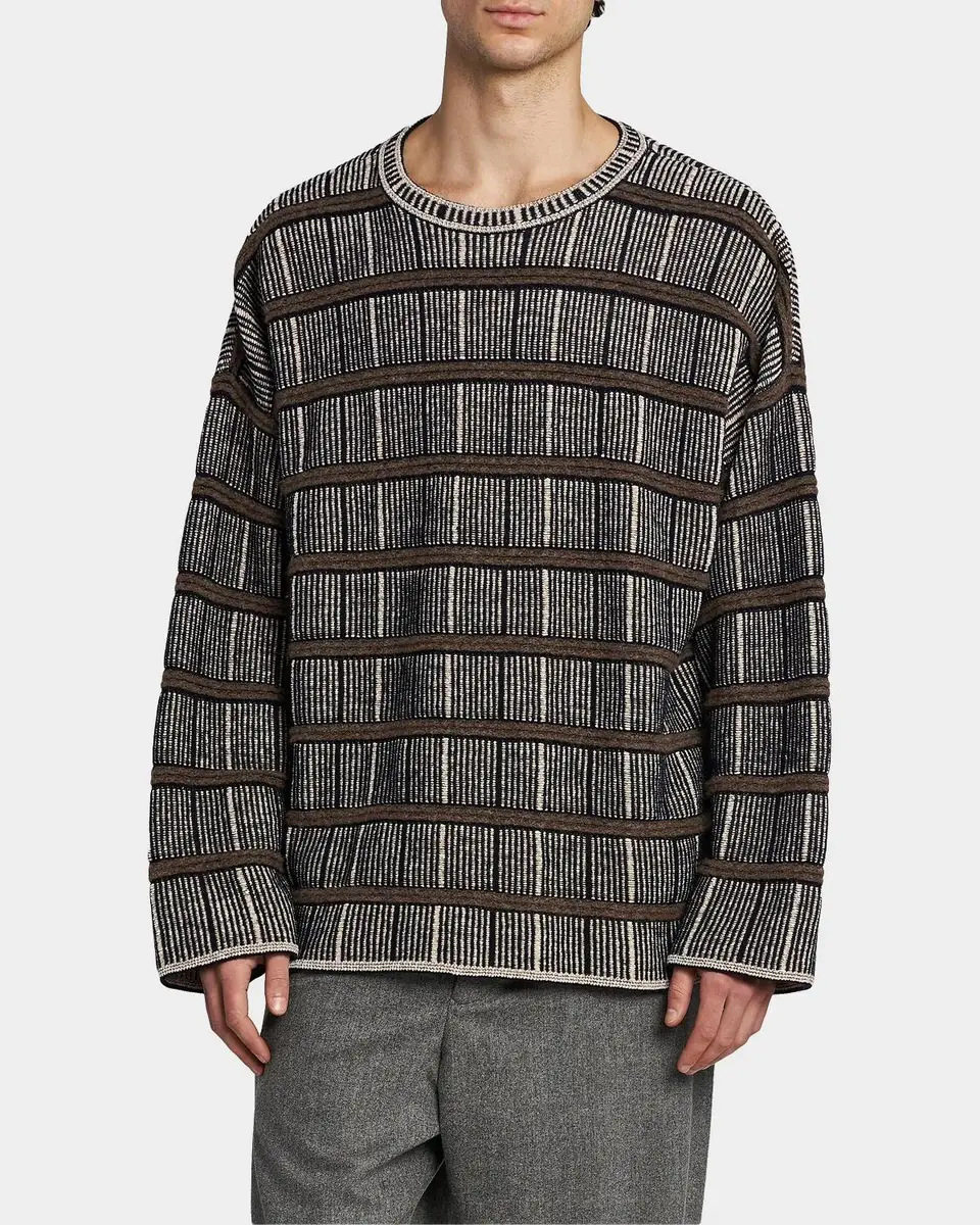 Giorgio Armani Men's Geometric Striped Silk-Blend Crewneck Sweater | Thumbnail 4 Giorgio Armani Men's Geometric Striped Silk-Blend Crewneck Sweater | Thumbnail 4