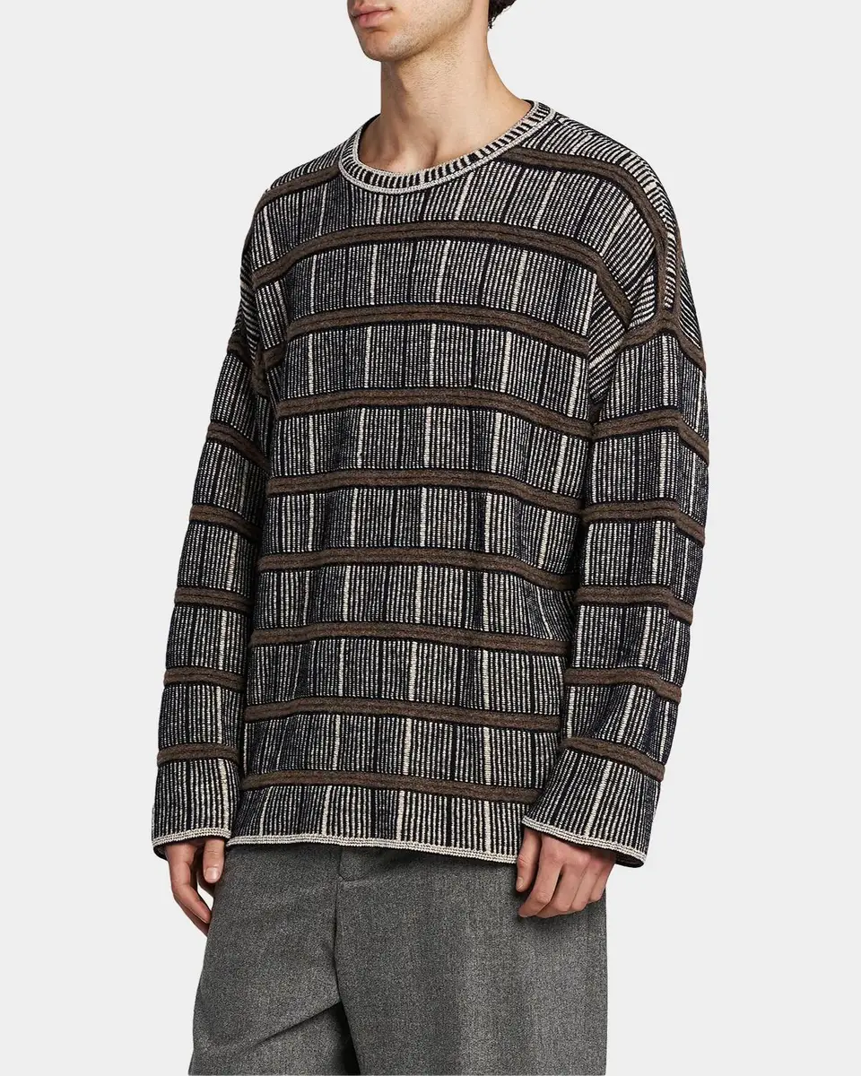 Giorgio Armani Men's Geometric Striped Silk-Blend Crewneck Sweater | Thumbnail 6 Giorgio Armani Men's Geometric Striped Silk-Blend Crewneck Sweater | Thumbnail 6