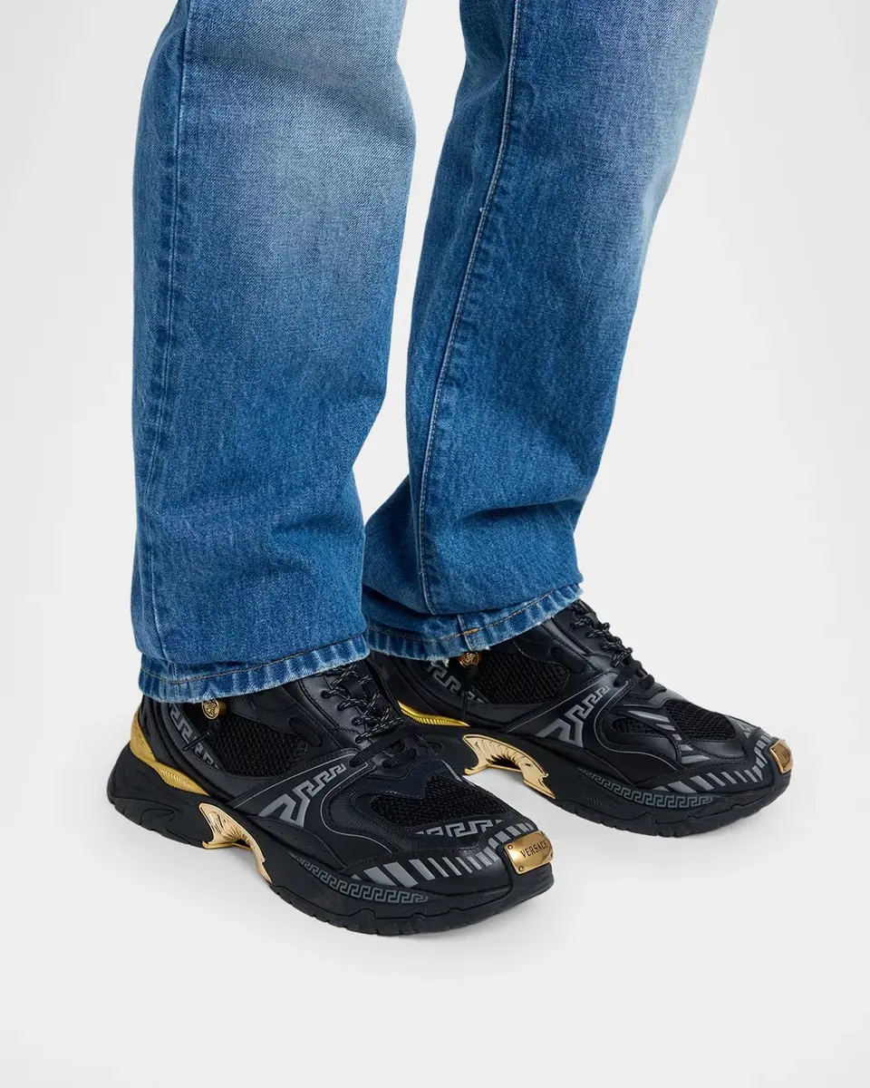 Versace Men's La Greca Leather & Mesh Low-Top Sneakers | Thumbnail 2