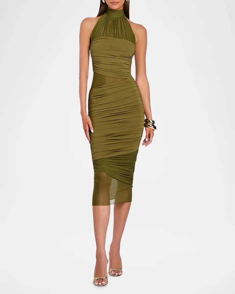 SEROYA Esmee Ruched Halter Midi Dress | Thumbnail 2 SEROYA Esmee Ruched Halter Midi Dress | Thumbnail 2