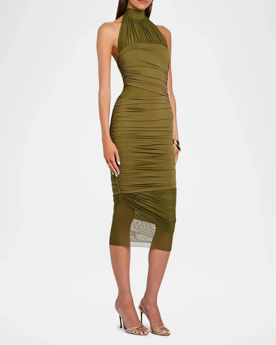 SEROYA Esmee Ruched Halter Midi Dress | Thumbnail 4 SEROYA Esmee Ruched Halter Midi Dress | Thumbnail 4
